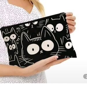 Black and White Cat Canvas Makeup Bag